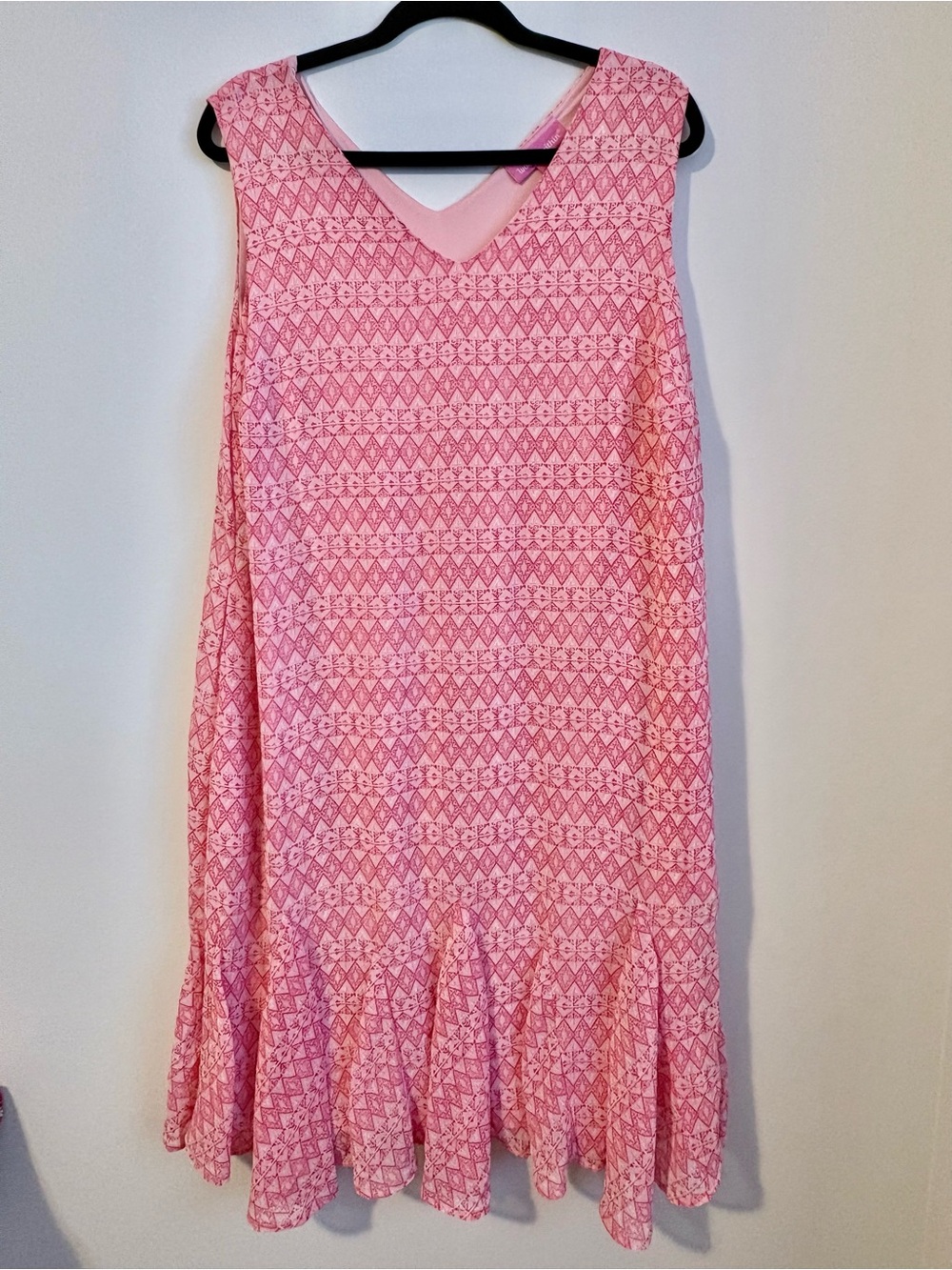 Woman Within Pink Sleeveless Ruffle Hem Dress 16W Plus Size Pockets Lined